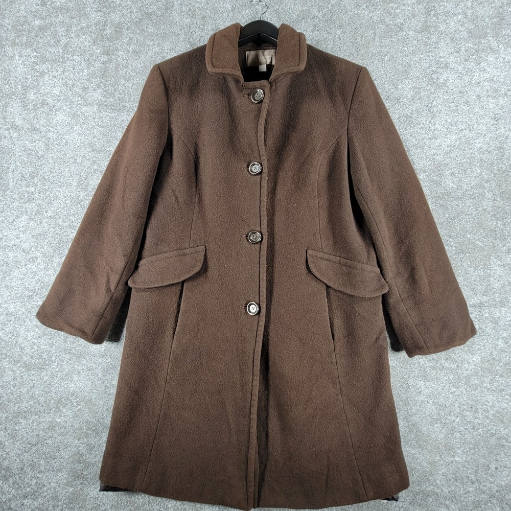 Croft & Barrow Long Trench Coat Womens XL Dark Brown Wool Bland Button Front